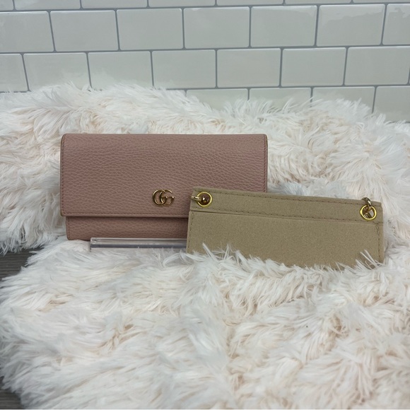 Gucci Pink Pebbled Leather Marmont Continental Flap Wallet with Chain - Picture 8 of 9